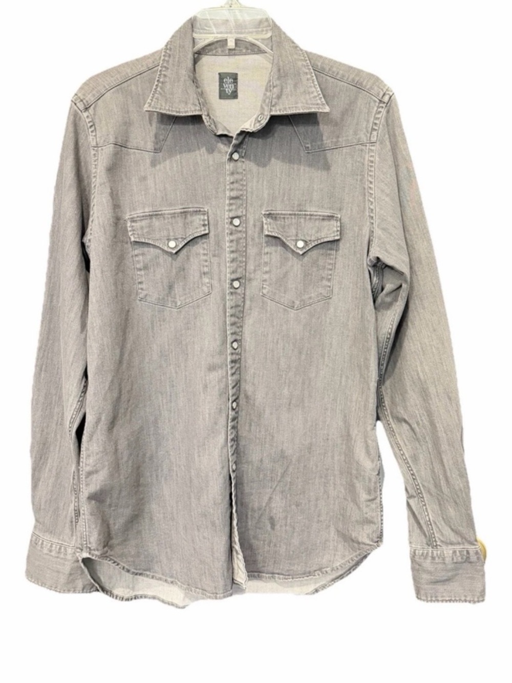 Eleventy Milano Grey Denim Western “Texas” Shirt Slim Fit Snap Button Medium